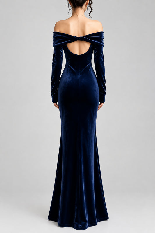 Off-Shoulder Ruched Velvet Mermaid Maxi Dress The Nichole Collection - Official Site