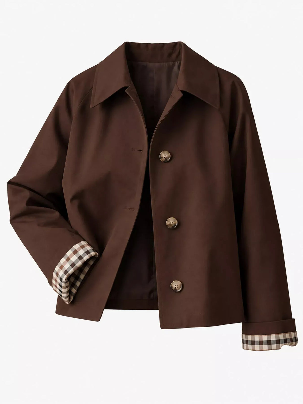 Plaid-Cuff Cropped Trench Jacket The Nichole Collection