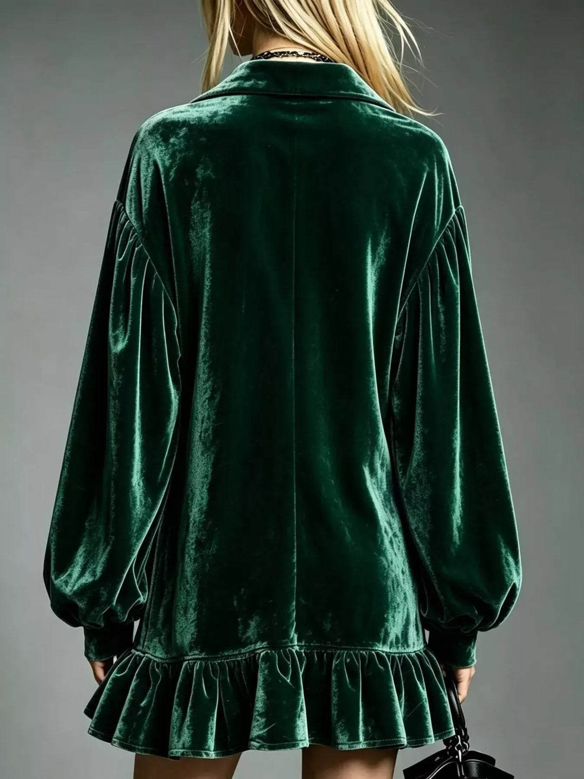 Velvet Ruched Ruffled Hem Long Sleeve Dress | The Nichole Collection