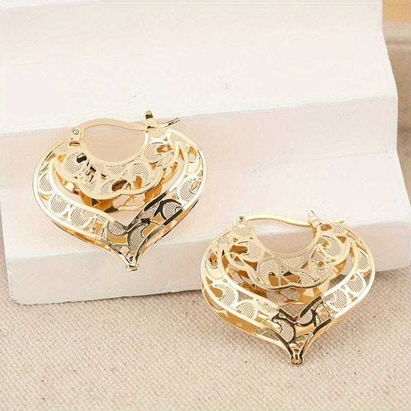 14kt Gold Romantic Heart-Shaped Hoop Earrings Golden Earrings The Nichole Collection - Official Site