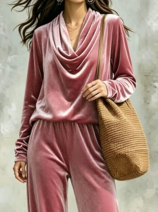 Velvet Cowl-Neck Top & Jogger Pants Set The Nichole Collection - Official Site