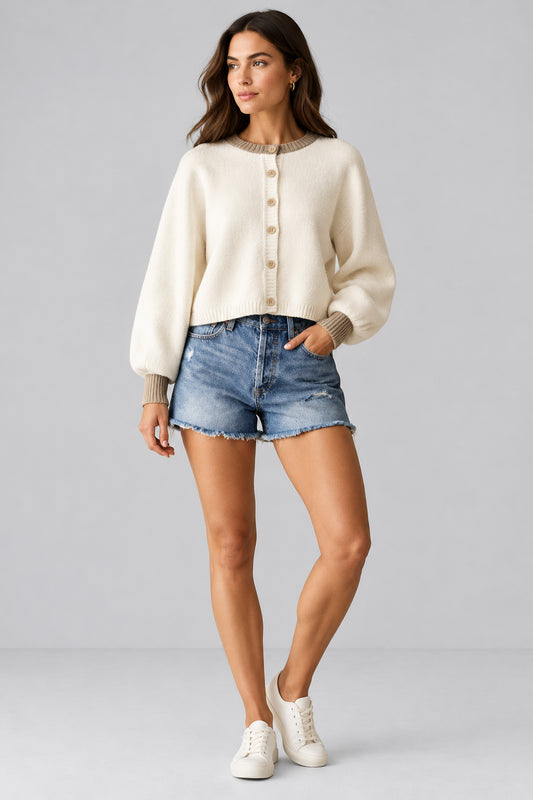 CONTRAST-TRIM BUTTONED KNIT CARDIGAN The Nichole Collection - Official Site