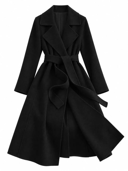 Longline Wool Coat with Waist-Defining Belt The Nichole Collection