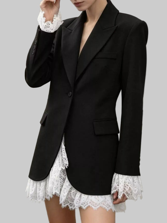 Lace Hem One Button Blazer | The Nichole Collection