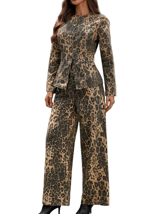 Leopard Print Button-Up Top & Denim Jeans Set | The Nichole Collection