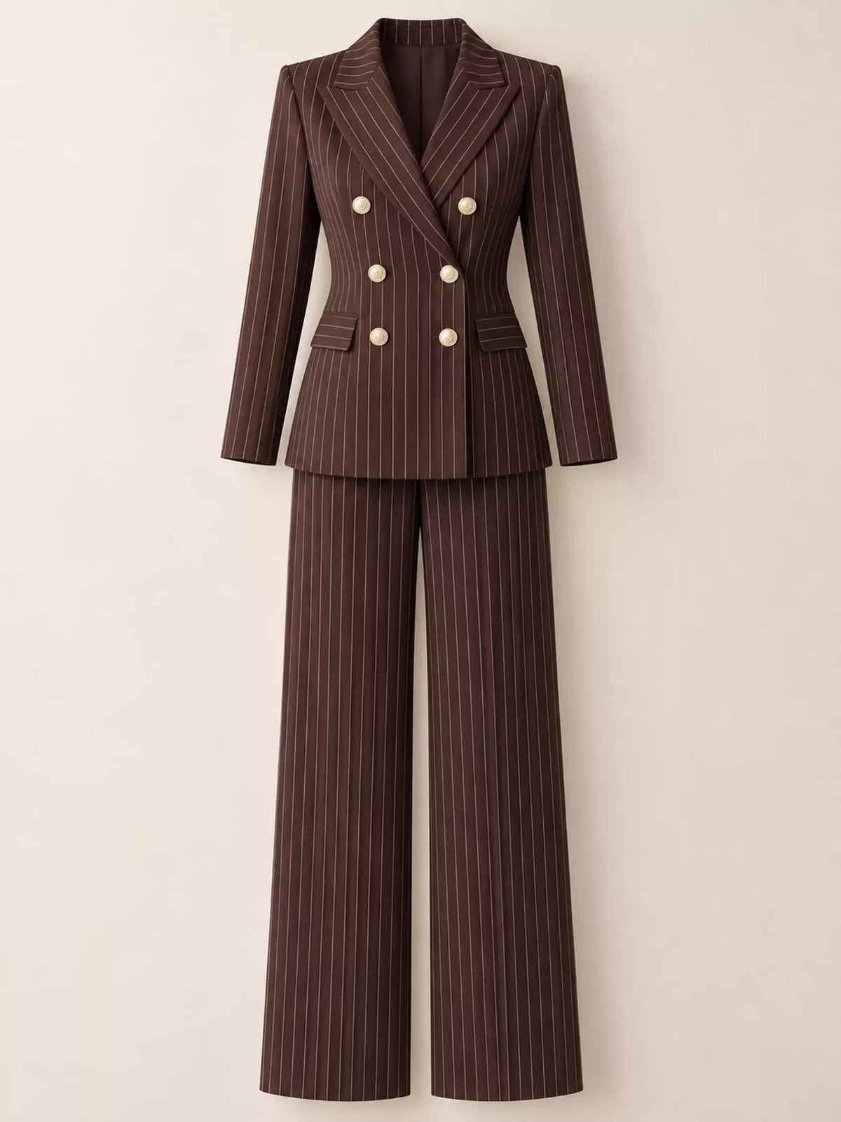 Double-Breasted Pinstripe Blazer and Wide-Leg Pants Set The Nicole Collection