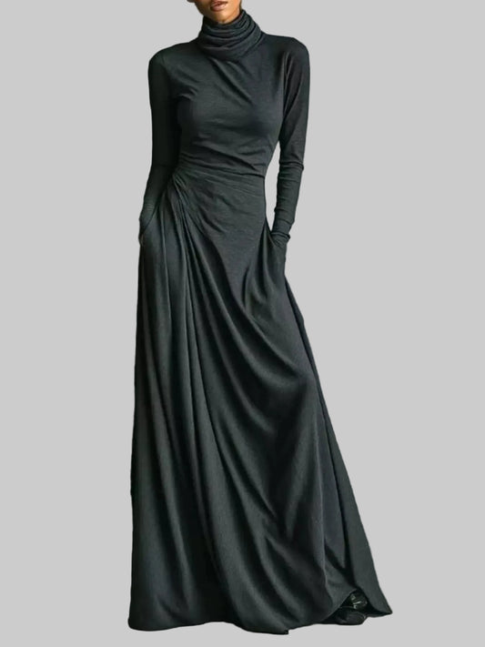 Long-Sleeve Ruched Turtleneck Maxi Dress | The Nichole Collection