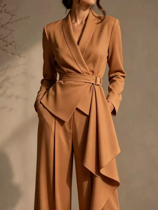 Belted Blazer & Wide-Leg Pants Set The Nichole Collection - Official Site