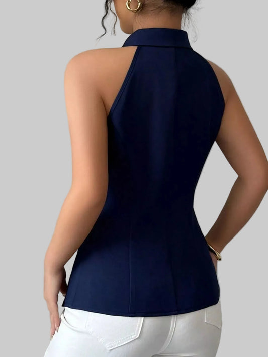 Sleeveless Lapel Collar Button-Down Vest | The Nichole Collection