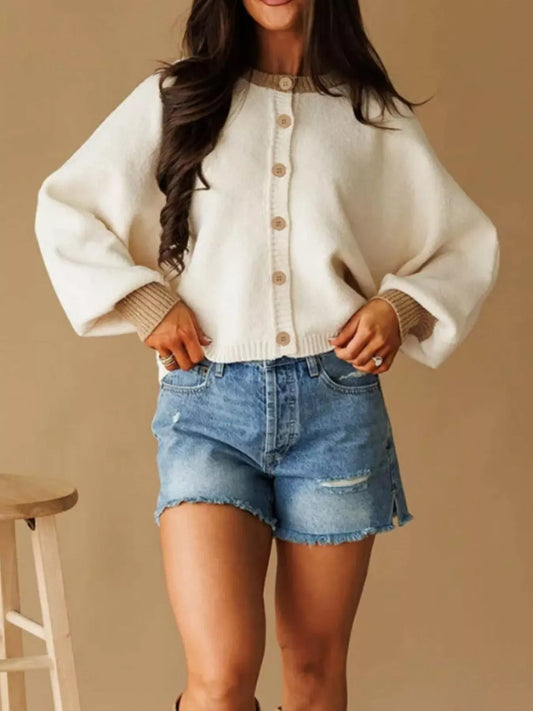 CONTRAST-TRIM BUTTONED KNIT CARDIGAN The Nichole Collection - Official Site