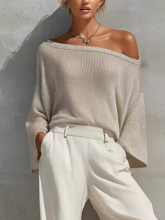 ONE-SHOULDER KNIT TOP & HIGH-WAIST PANTS SET The Nichole Collection - Official Site