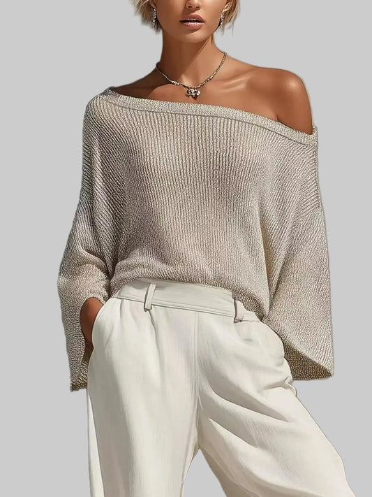 ONE-SHOULDER KNIT TOP & HIGH-WAIST PANTS SET The Nichole Collection - Official Site