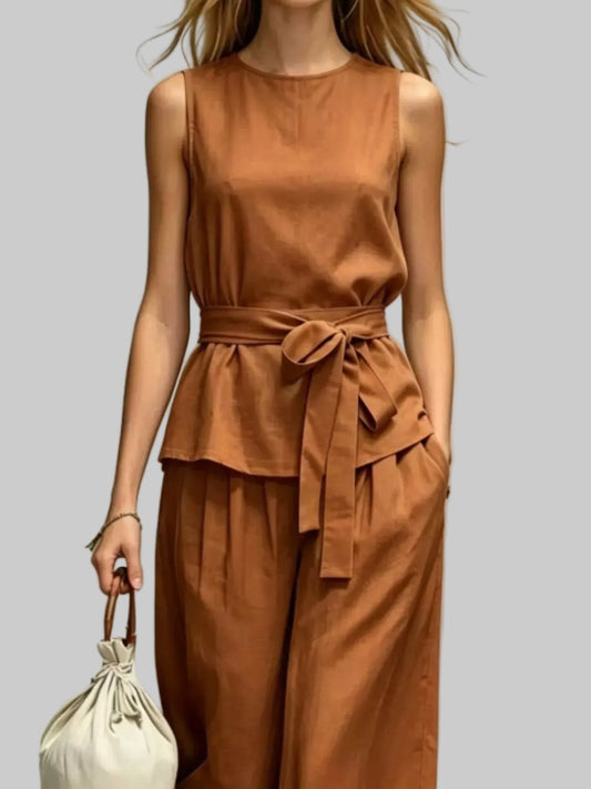 Sleeveless Wide-Leg Two-Piece Pants Set | The Nichole Collection