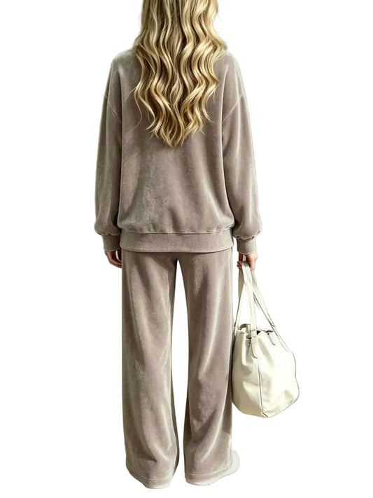 Velvet Dropped-Shoulder Top & Wide-Leg Pants Set The Nichole Collection - Official Site