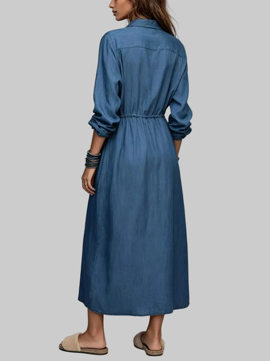 Button-Front Drawstring Shirt Dress | The Nichole Collection