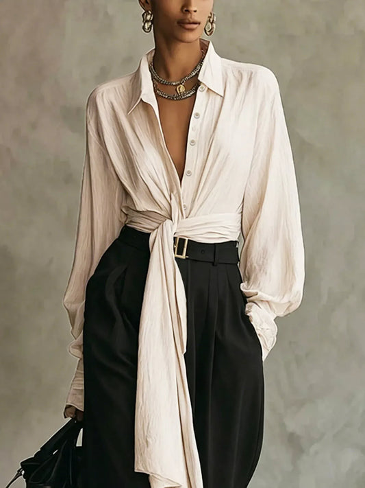 Tie-Front Shirt & Wide-Leg Pants Set The Nichole Collection - Official Site