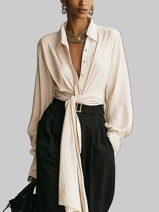 Tie-Front Shirt & Wide-Leg Pants Set | The Nichole Collection