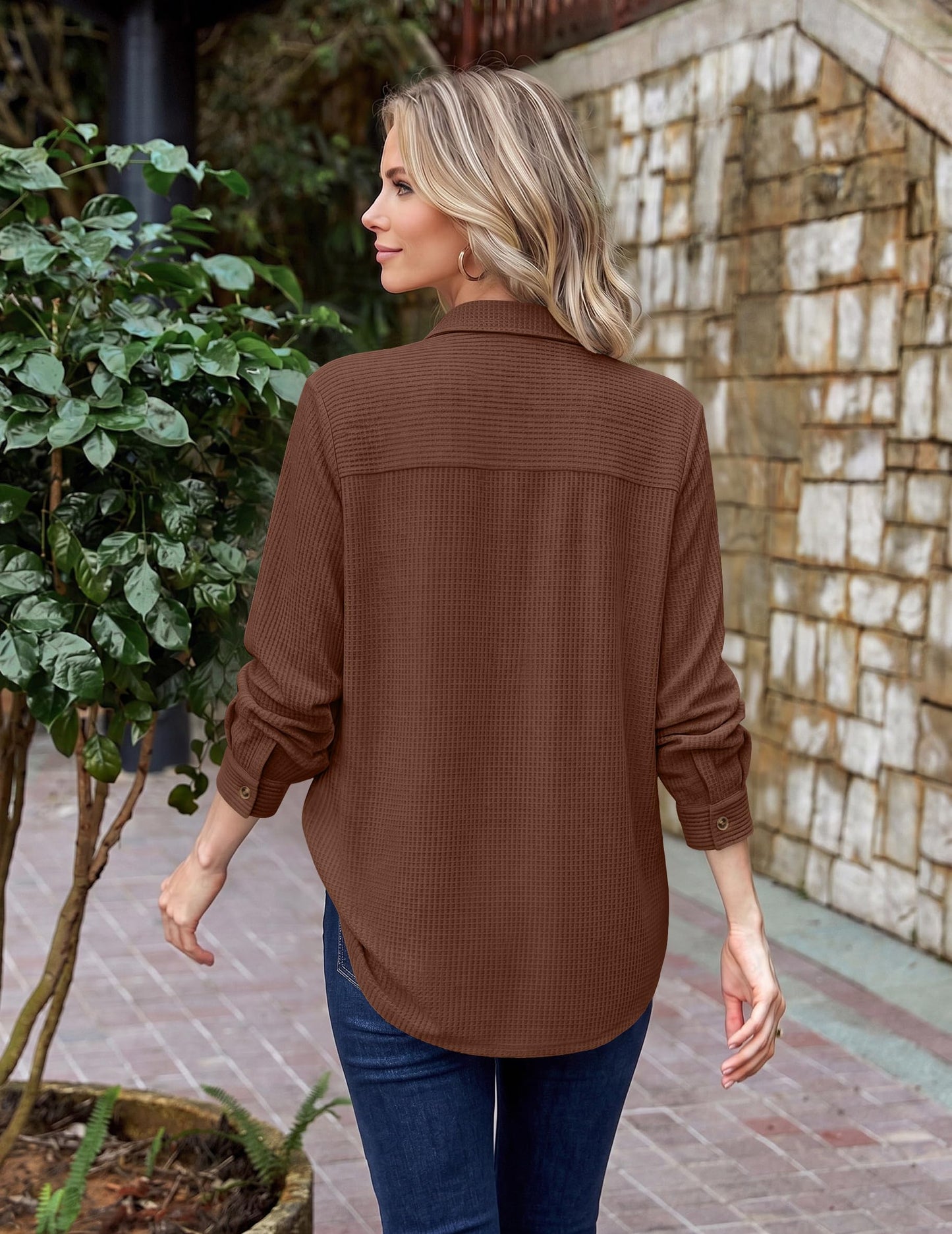 Waffle Knit Button-Down Shacket