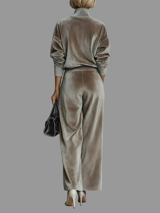 MOCK-NECK VELVET & WIDE-LEG PANTS SET The Nichole Collection - Official Site