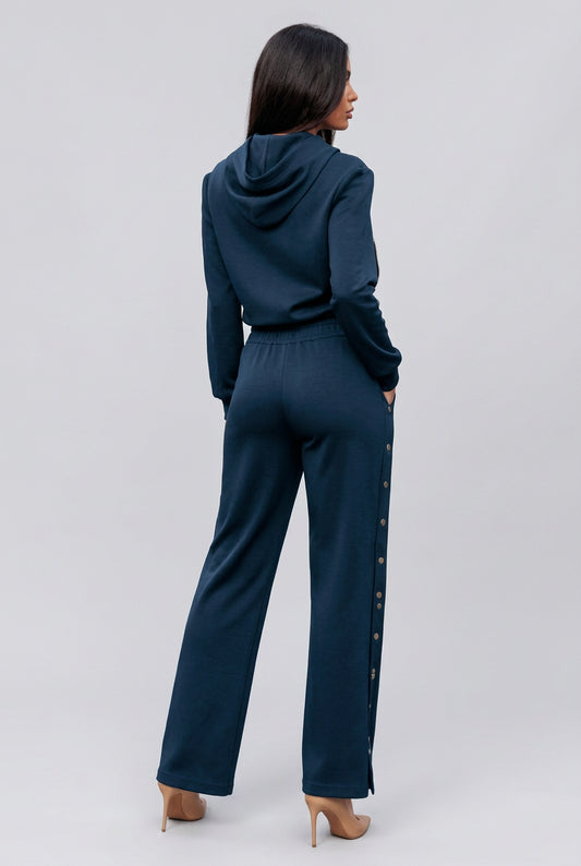 Hooded Zip-Up Jacket and Side-Button Wide-Leg Pant Set | The Nichole Collection