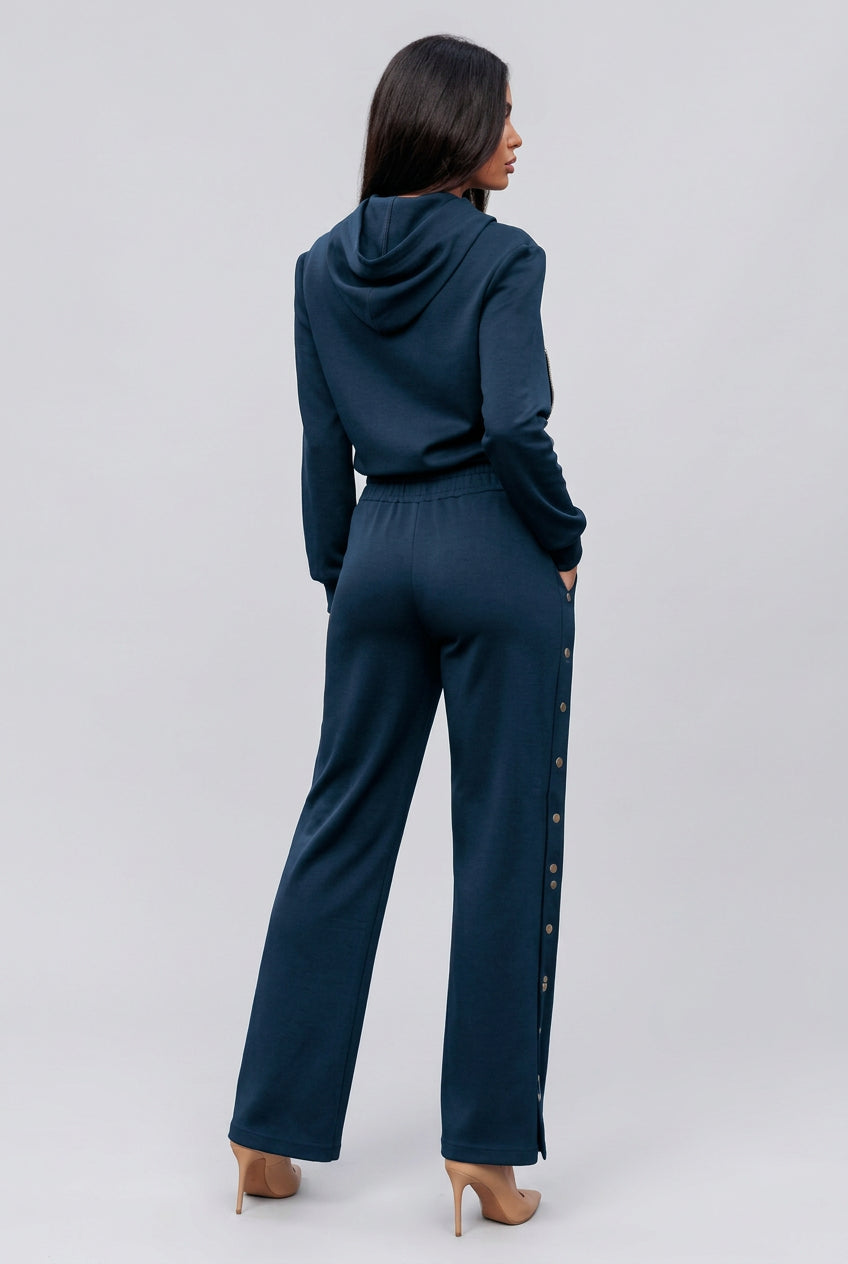 Hooded Zip-Up Jacket and Side-Button Wide-Leg Pant Set | The Nichole Collection