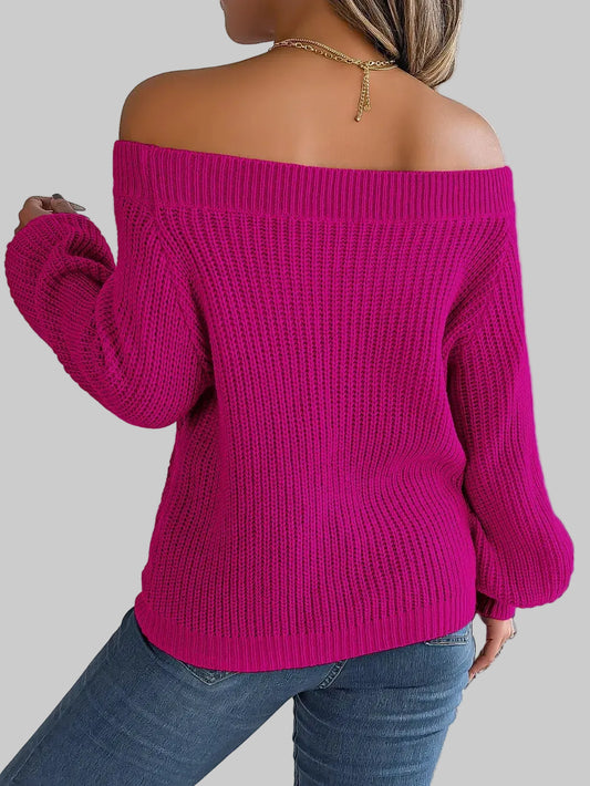 Openwork Off-Shoulder Long Sleeve Sweater | The Nichole Collection