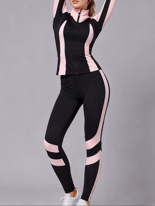 Pink and Black Zip-Up Jacket and Leggings Tracksuit The Nichole Collection