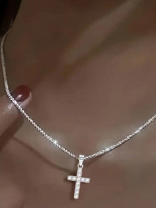 925 Sterling Silver Cross Necklace Silver / One Size The Nichole Collection