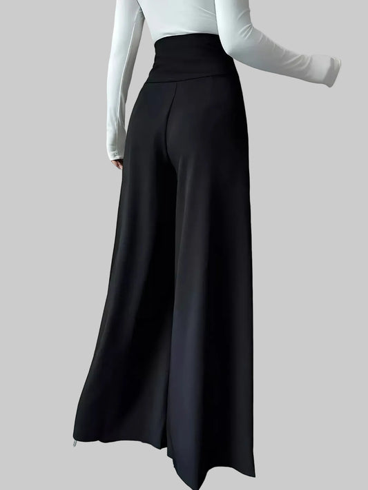 High Waist Wide Leg Button Decor Pants | The Nichole Collection