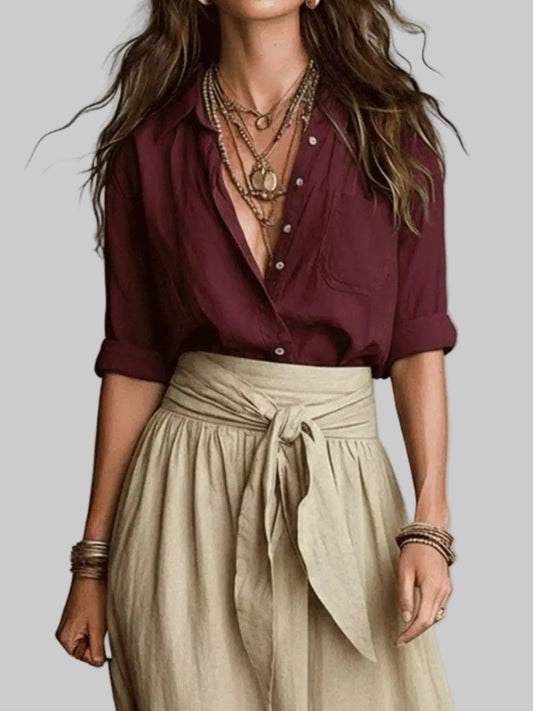 Women's Button-Up Shirt and Skirt Two-Piece Set | The Nichole Collection