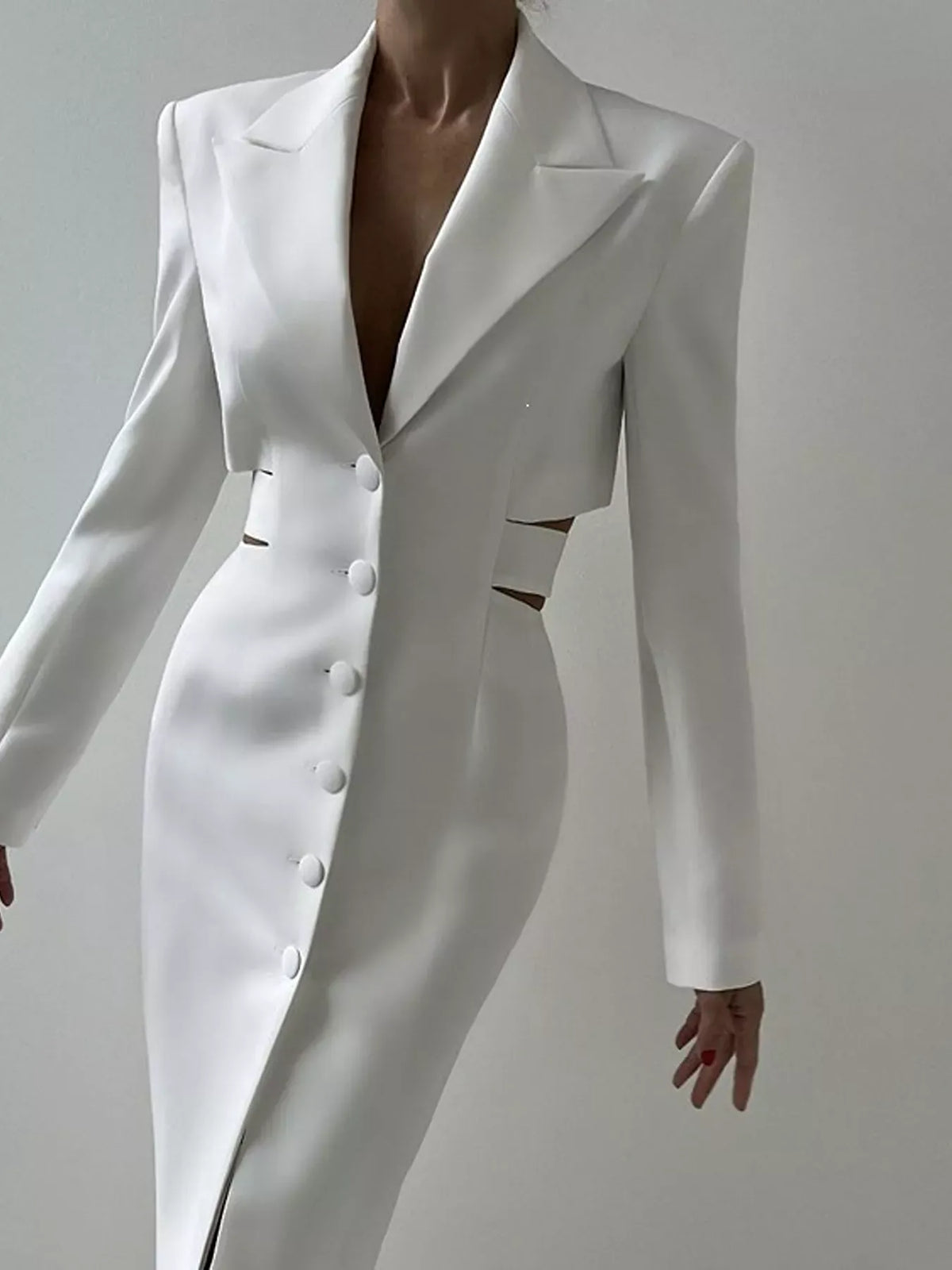 Cut-Out Waist Button-Down Blazer Dress | The Nichole Collection