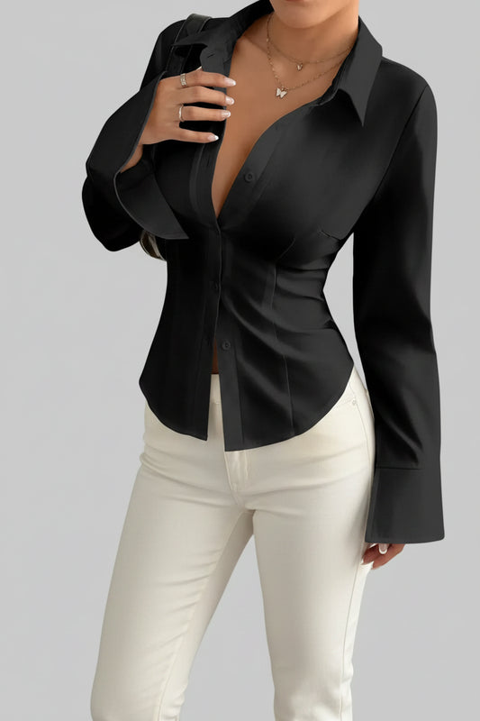 Long Sleeve Collared Neck Blouse | The Nichole Collection