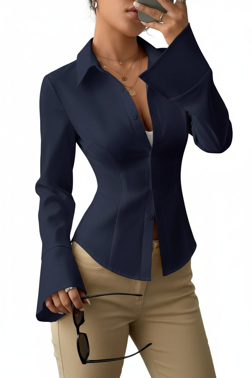 Long Sleeve Collared Neck Blouse | The Nichole Collection