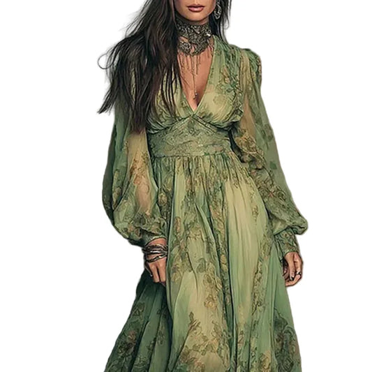 Vintage Floral Pleated Maxi Dress