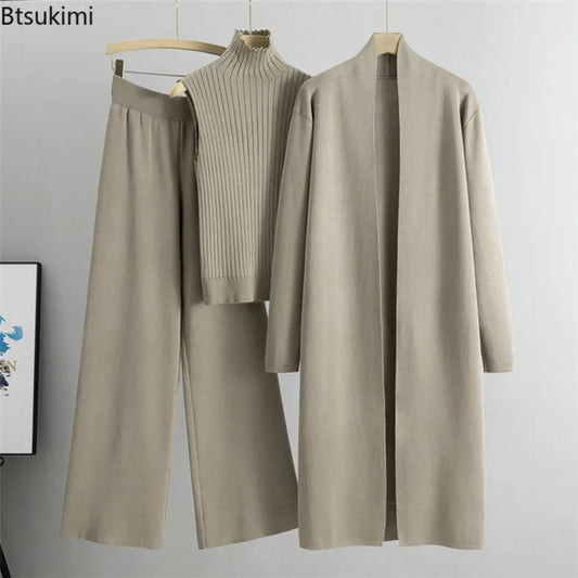 Three-Piece Knit Vest, Cardigan & Pants Set