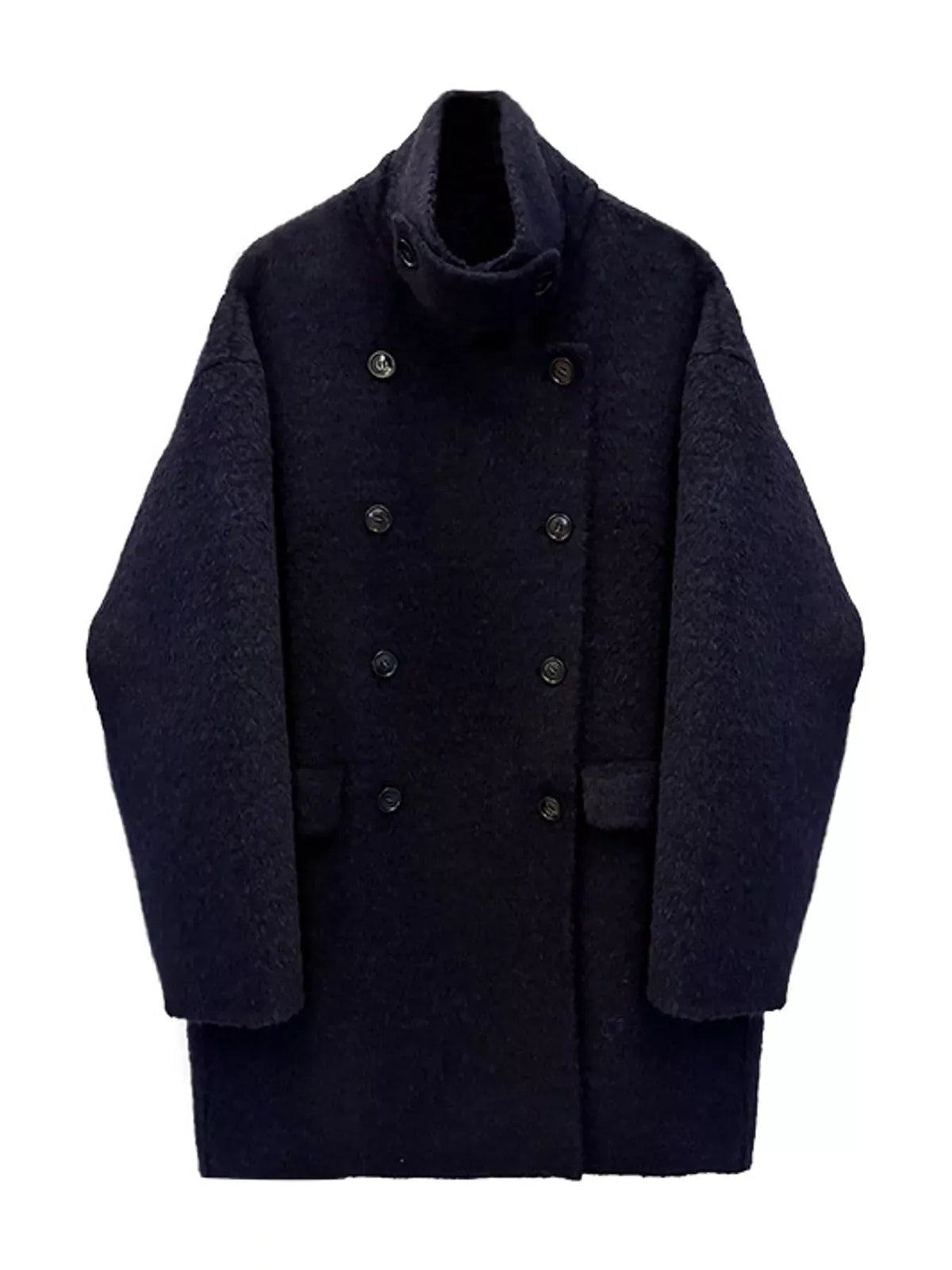 Funnel-Neck Cashmere-Wool Double-Breasted Peacoat The Nichole Collection