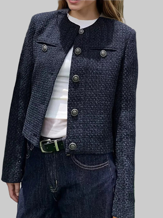 Tweed Metallic-Button Cropped Jacket | The Nichole Collection