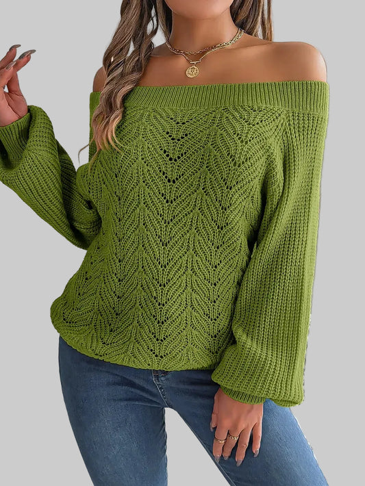 Openwork Off-Shoulder Long Sleeve Sweater | The Nichole Collection