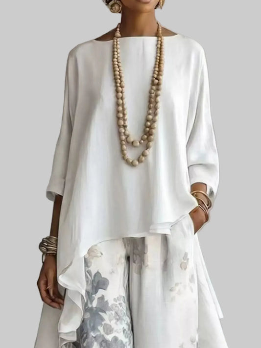 Asymmetrical Hem Top and Floral Pants Set | The Nichole Collection
