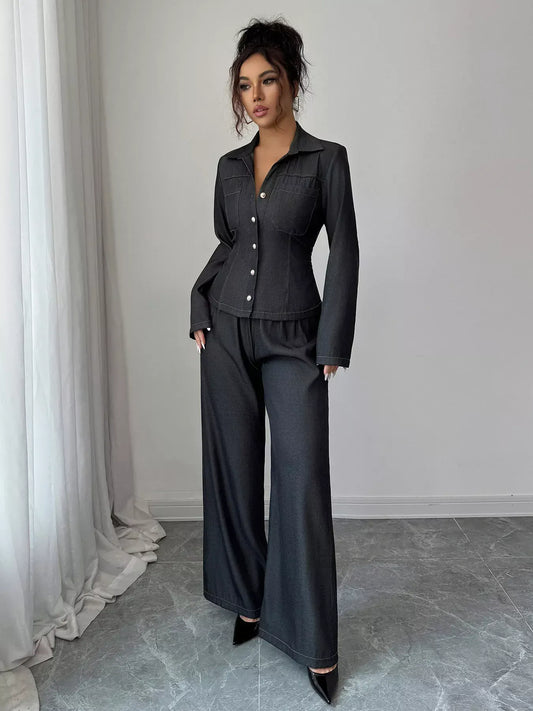 Button-Up Shirt & Wide Leg Pants Set Women's Sets The Nichole Collection - Official Site