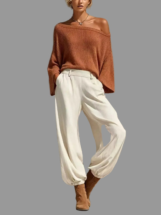 ONE-SHOULDER KNIT TOP & HIGH-WAIST PANTS SET The Nichole Collection - Official Site