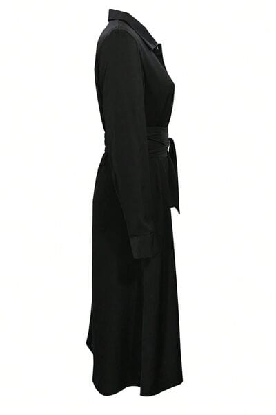 Collared Neck Long Sleeve Midi Shirt Dress Dresses The Nichole Collection