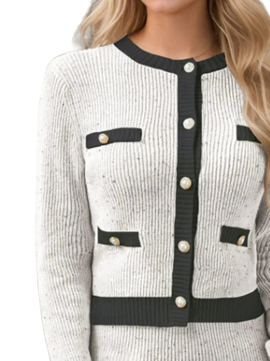 Contrast Trim Ribbed Top and Skirt Sweater Set | The Nichole Collection