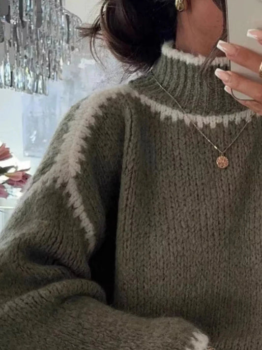 Contrast Trim Turtleneck Long Sleeve Sweater Sweaters The Nichole Collection - Official Site