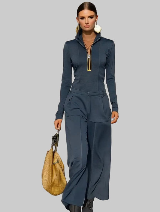 Coordinated Knit Ensemble - Half-Zip Silhouette Dark Gray / S The Nichole Collection