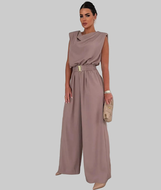 Cowl Neck Wide-Leg Jumpsuit Mocha / S The Nichole Collection