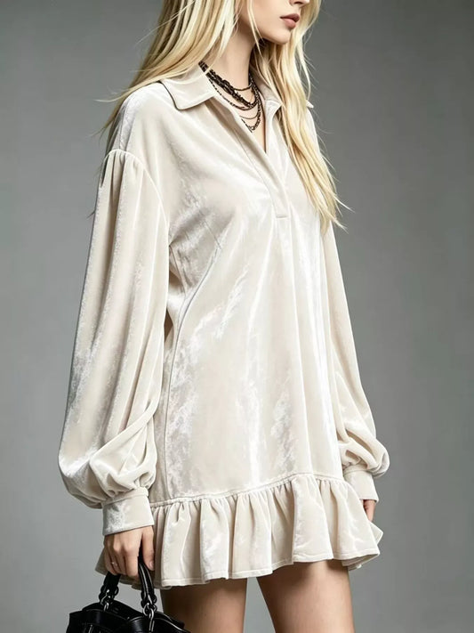 Velvet Ruched Ruffled Hem Long Sleeve Dress | The Nichole Collection