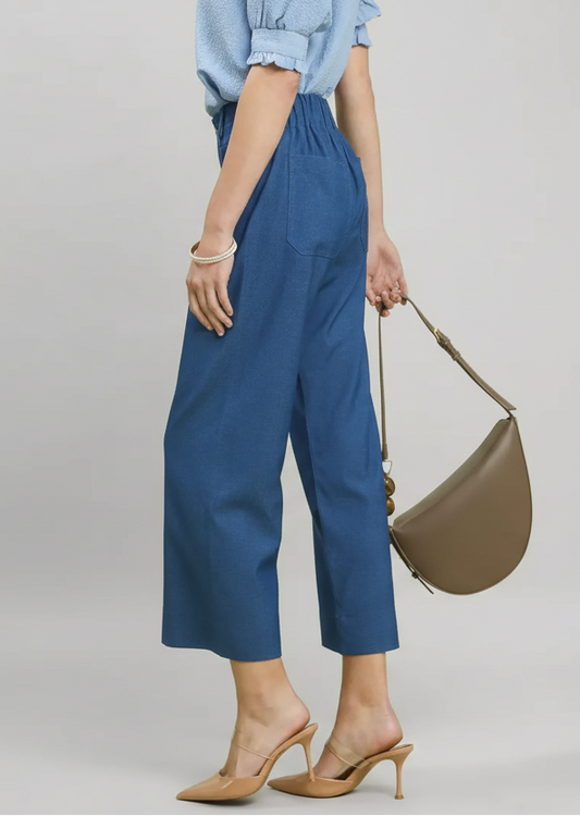 Denim Wide Leg Crop Pants with Front Pockets The Nichole Collection - Official Site