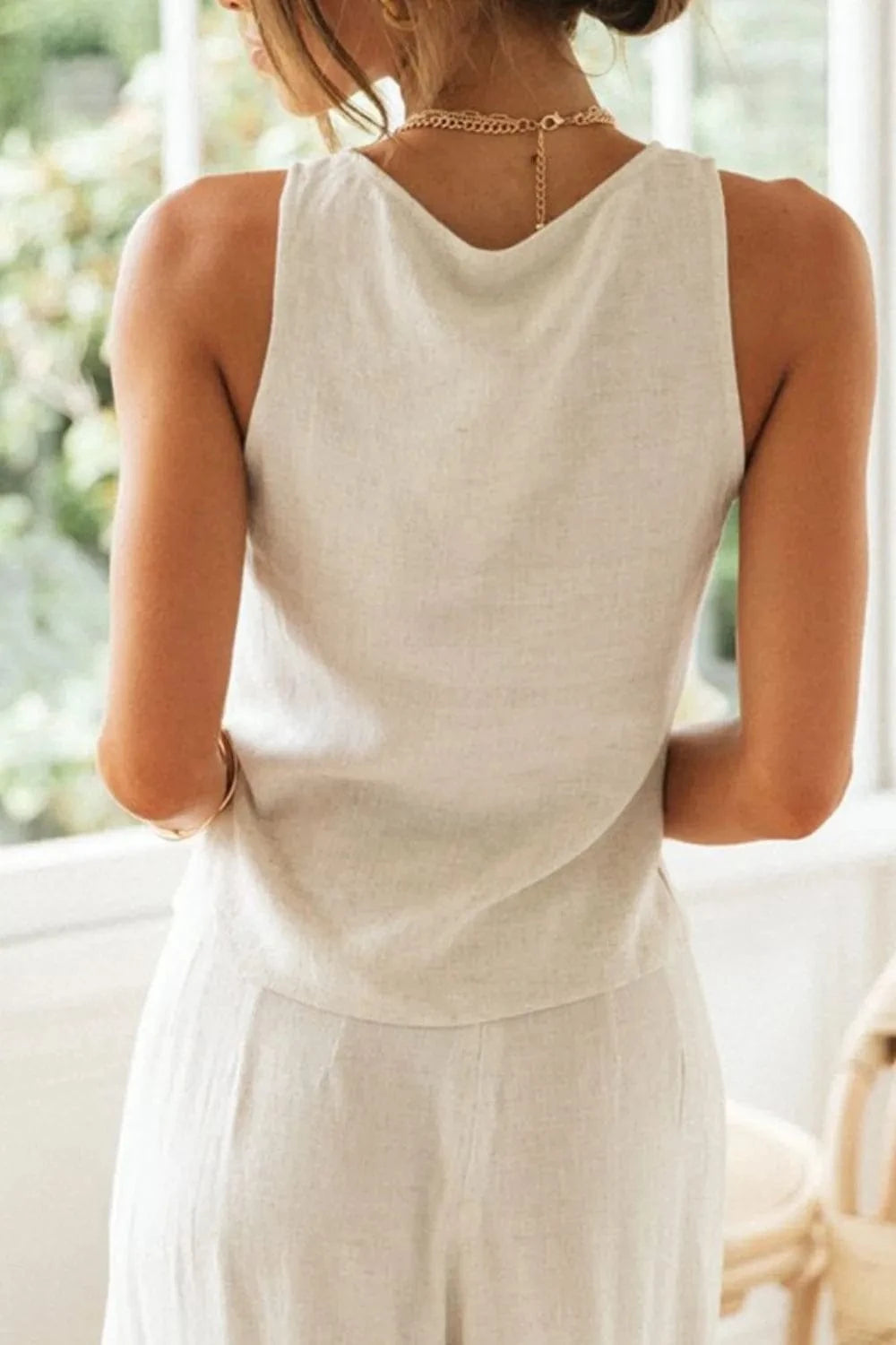 Drawstring V-Neck Tank and Pants Set The Nichole Collection