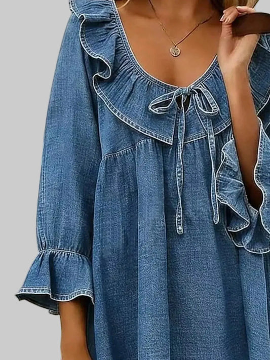 RUFFLED TIE-FRONT DENIM TOP The Nichole Collection - Official Site